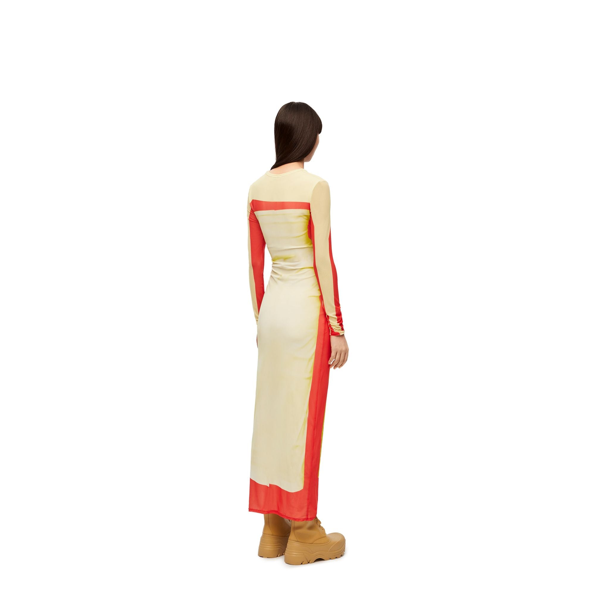 Women Trompe L'Oeil Tube Dress - Yellow/Red