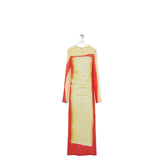 Women Trompe L'Oeil Tube Dress - Yellow/Red