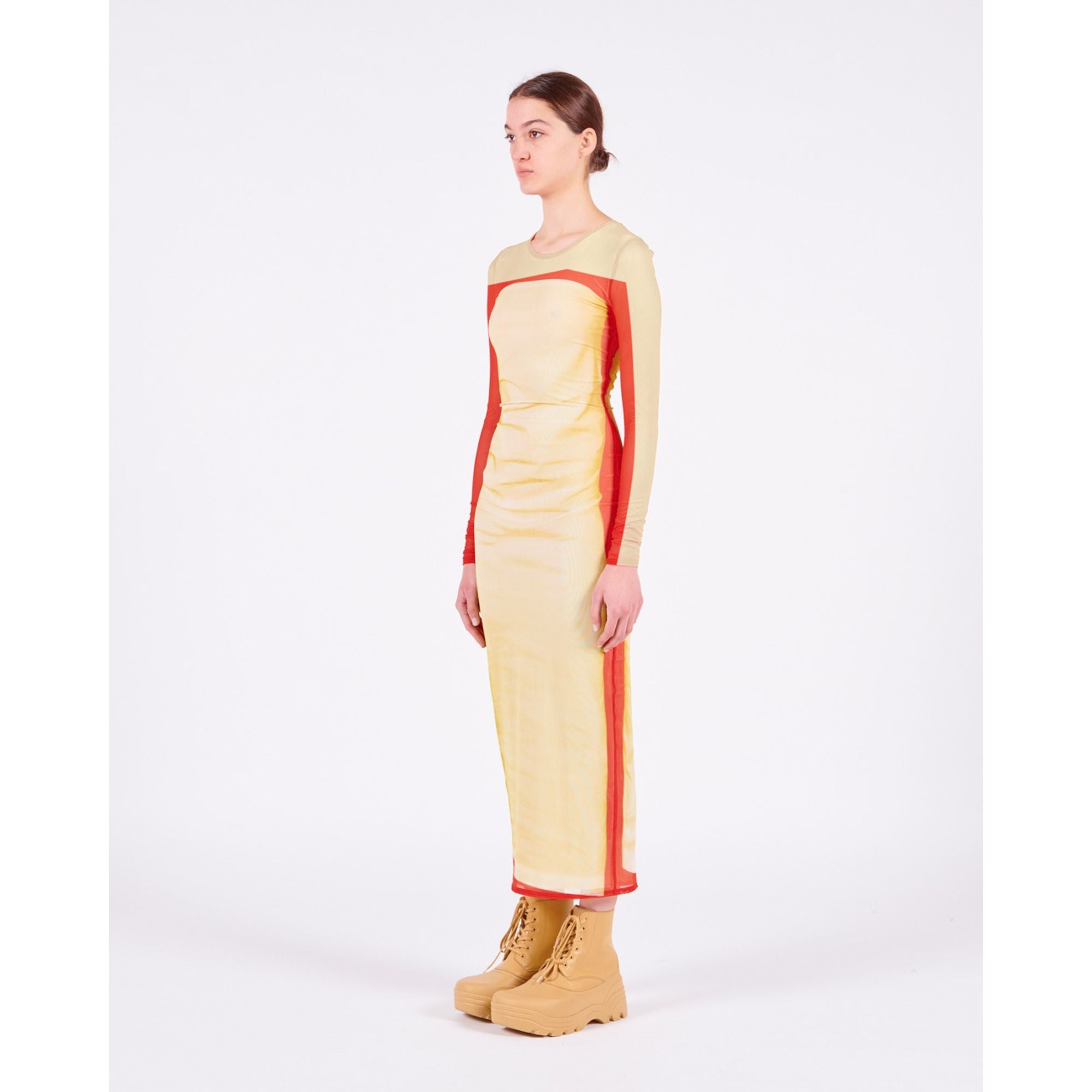 Women Trompe L'Oeil Tube Dress - Yellow/Red