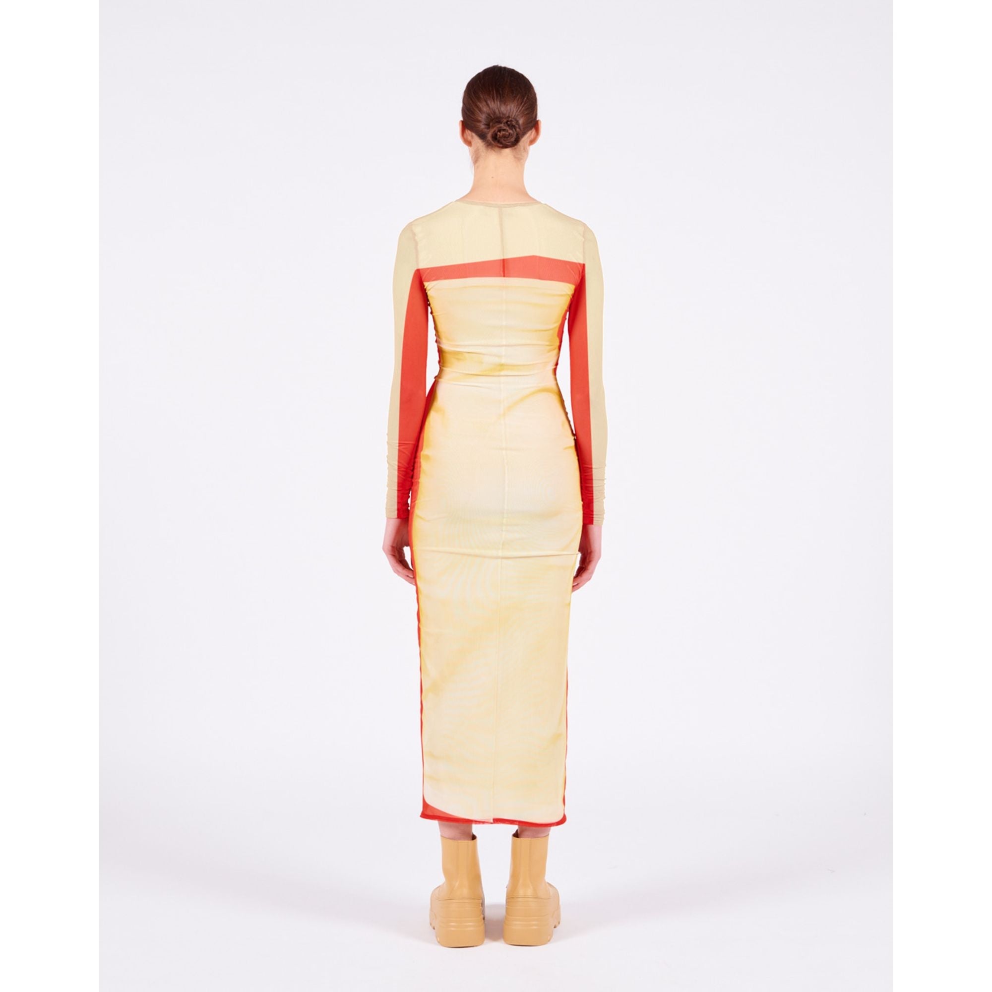 Women Trompe L'Oeil Tube Dress - Yellow/Red