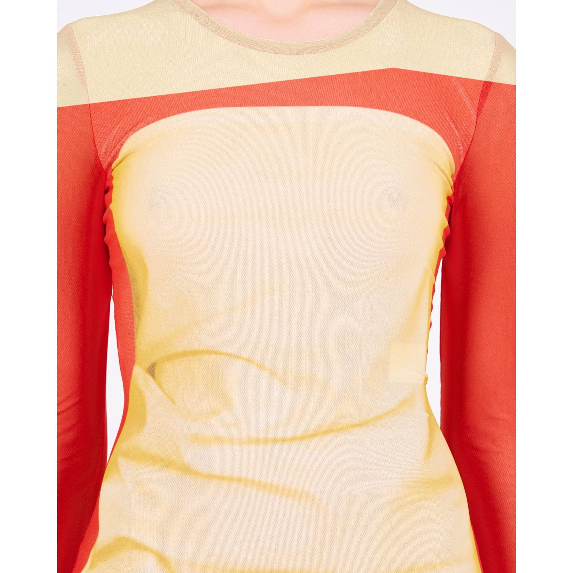 Women Trompe L'Oeil Tube Dress - Yellow/Red