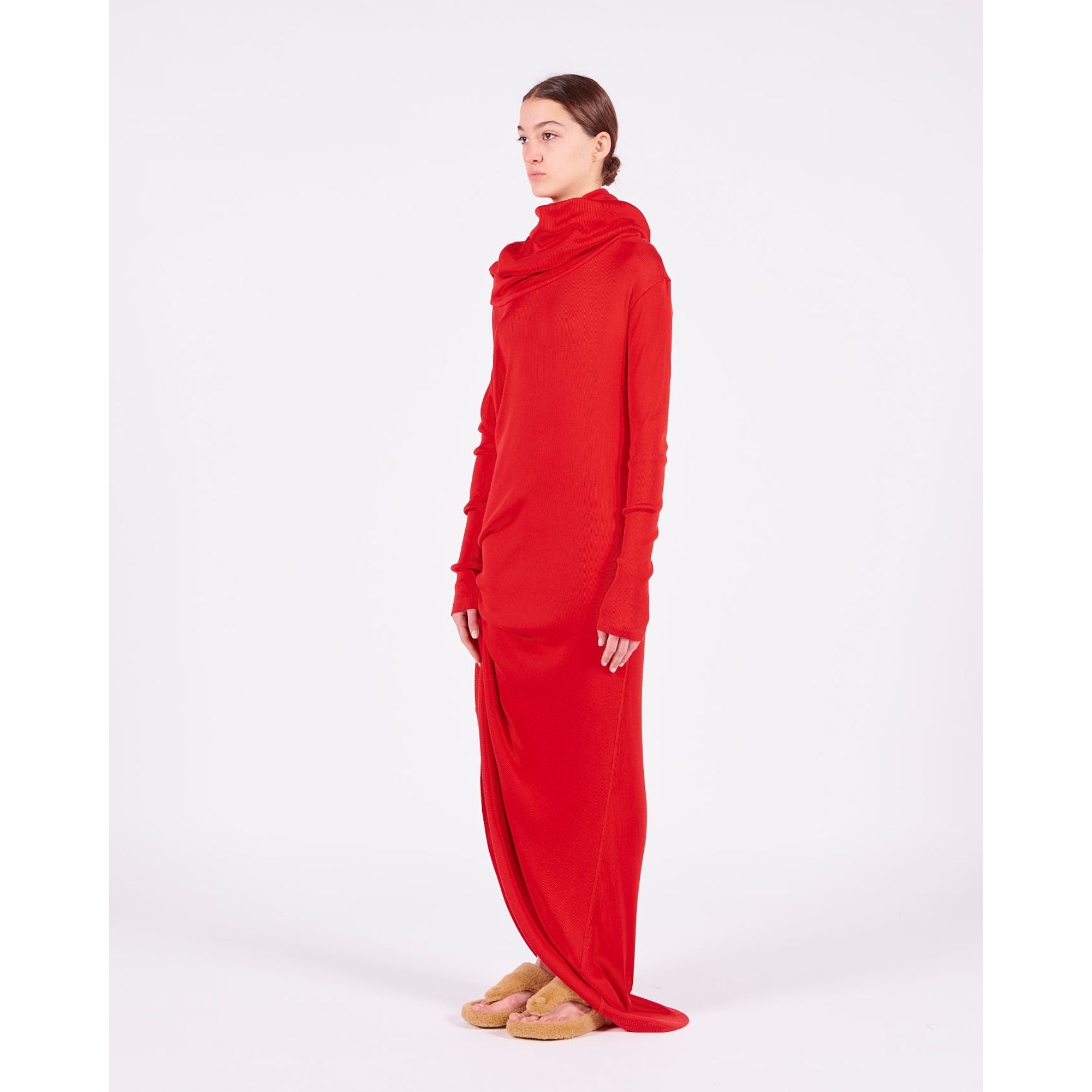 Women Cowl Neck Dress Af - Lac Red