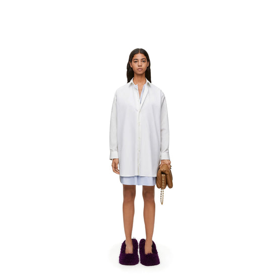 Women Double Layer Shirt Dress - White/Blue