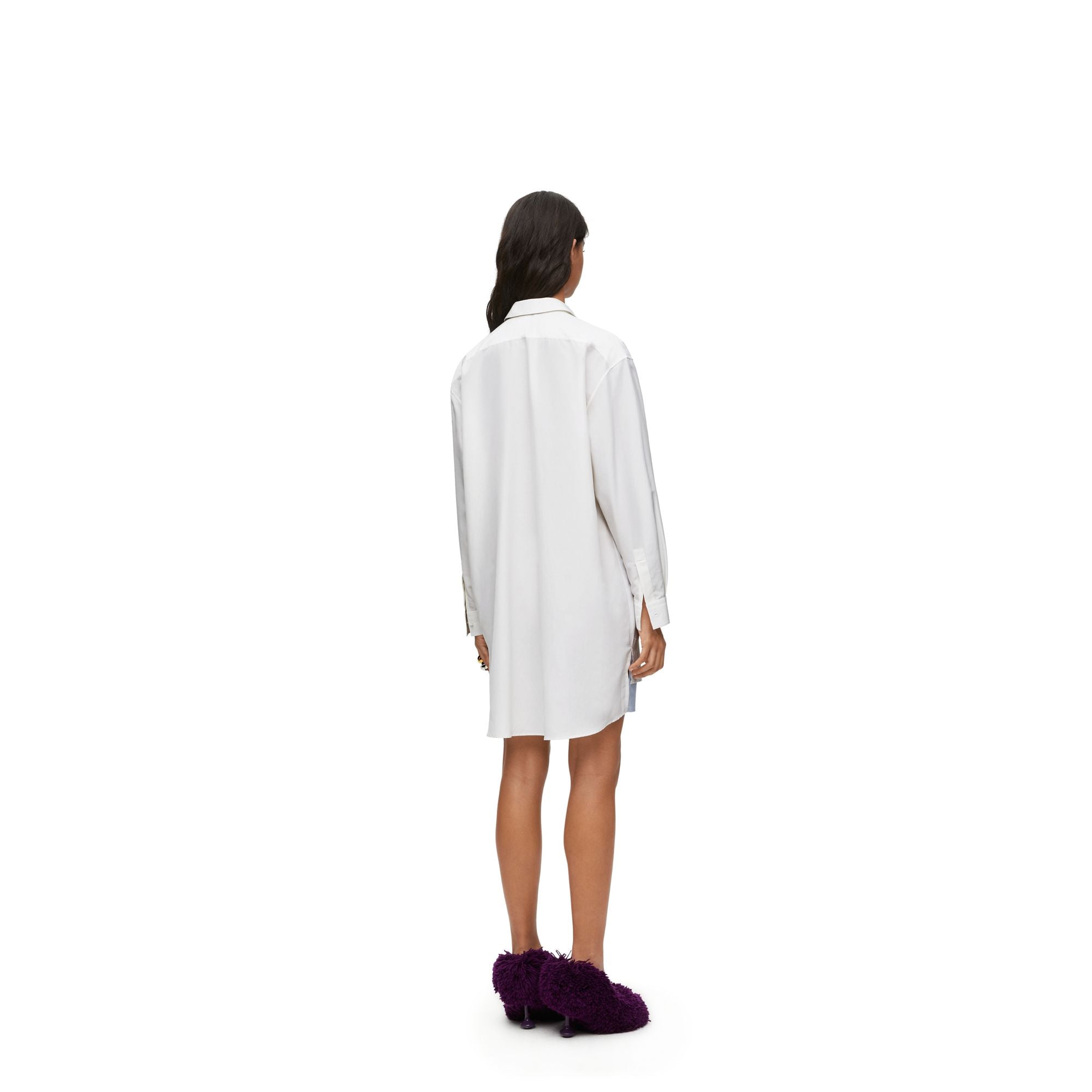 Women Double Layer Shirt Dress - White/Blue