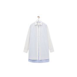 Women Double Layer Shirt Dress - White/Blue