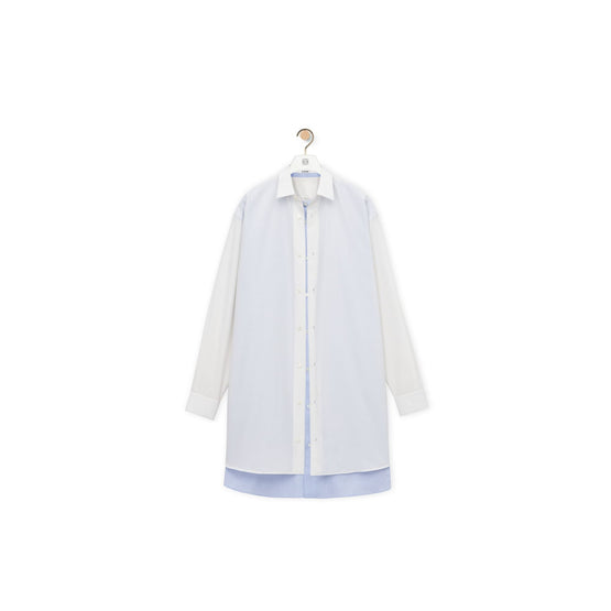 Women Double Layer Shirt Dress - White/Blue