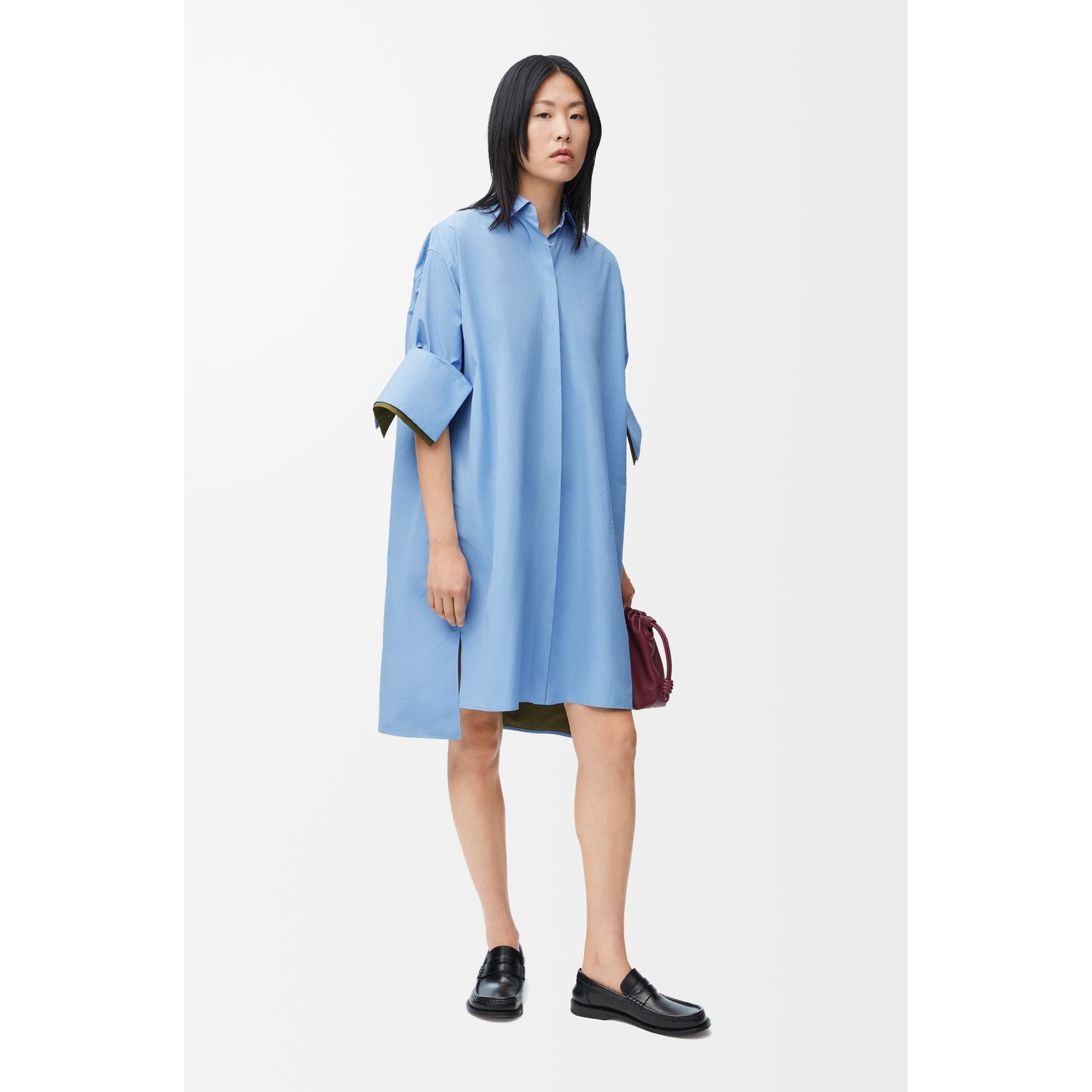 Women Turn-Up Shirt Dress - Ash Blue