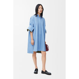 Women Turn-Up Shirt Dress - Ash Blue