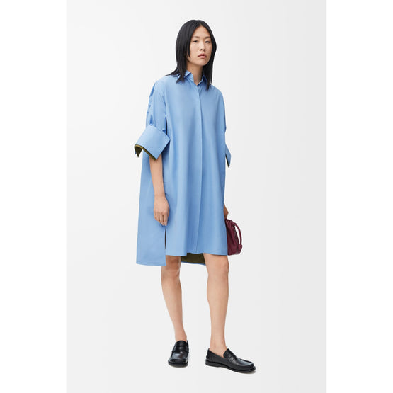 Women Turn-Up Shirt Dress - Ash Blue
