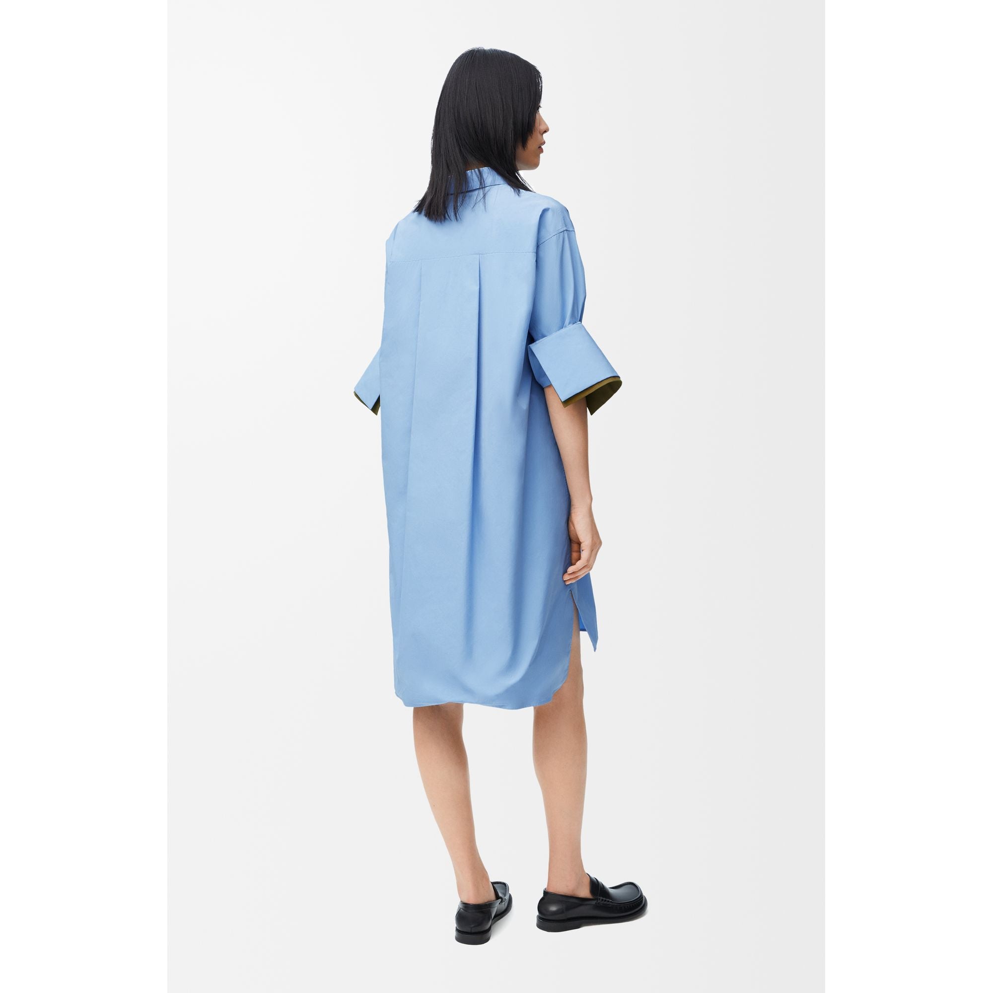 Women Turn-Up Shirt Dress - Ash Blue
