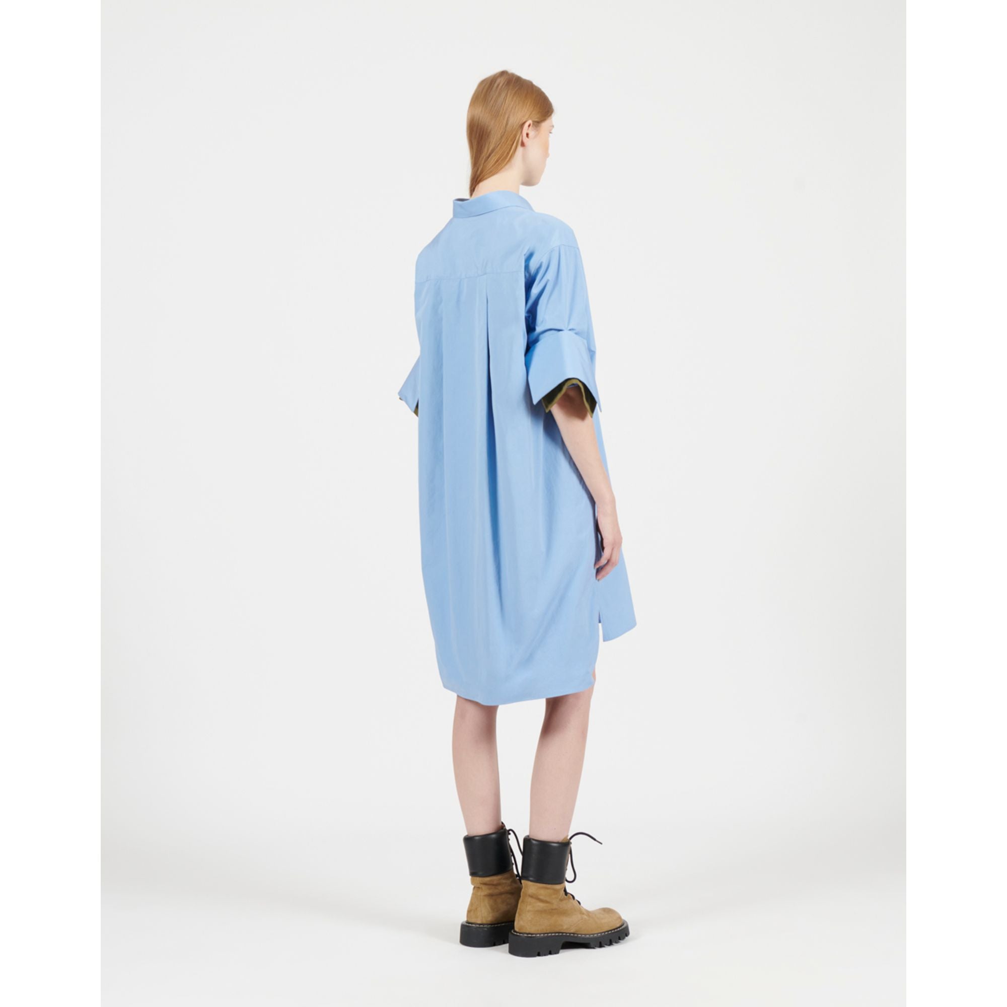 Women Turn-Up Shirt Dress - Ash Blue