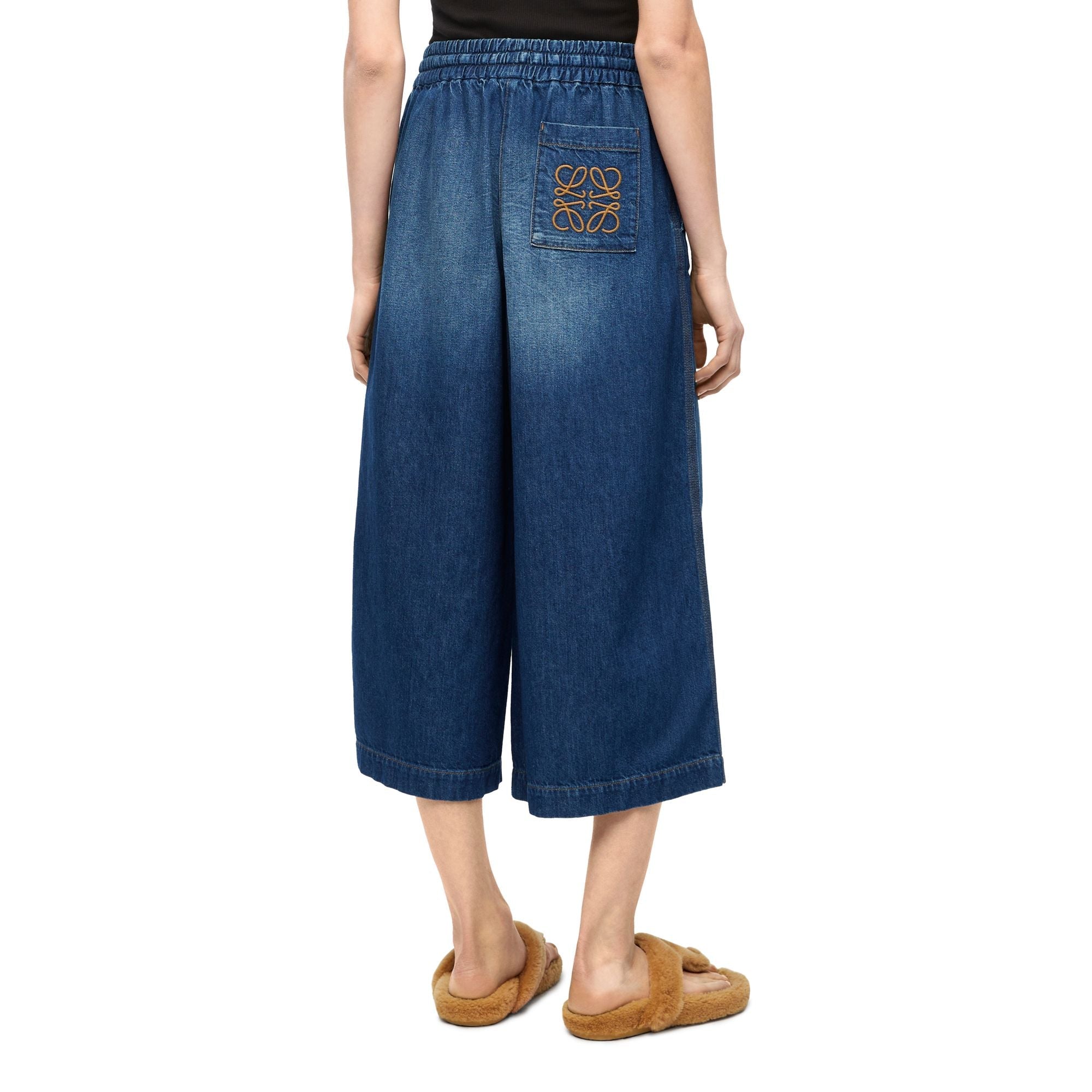 Women Cropped Trousers - Washed Denim