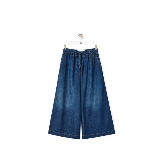 Women Cropped Trousers - Washed Denim