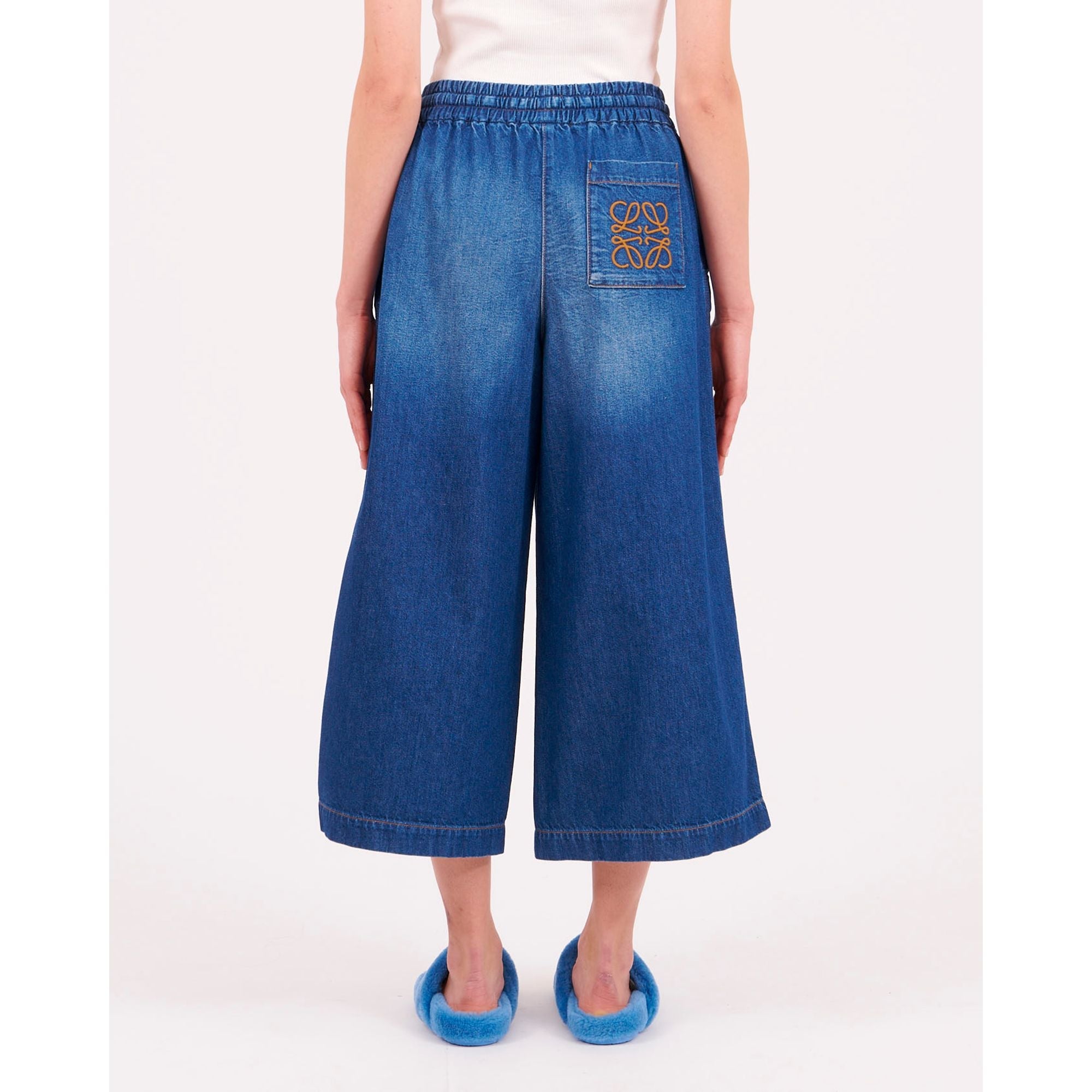 Women Cropped Trousers - Washed Denim