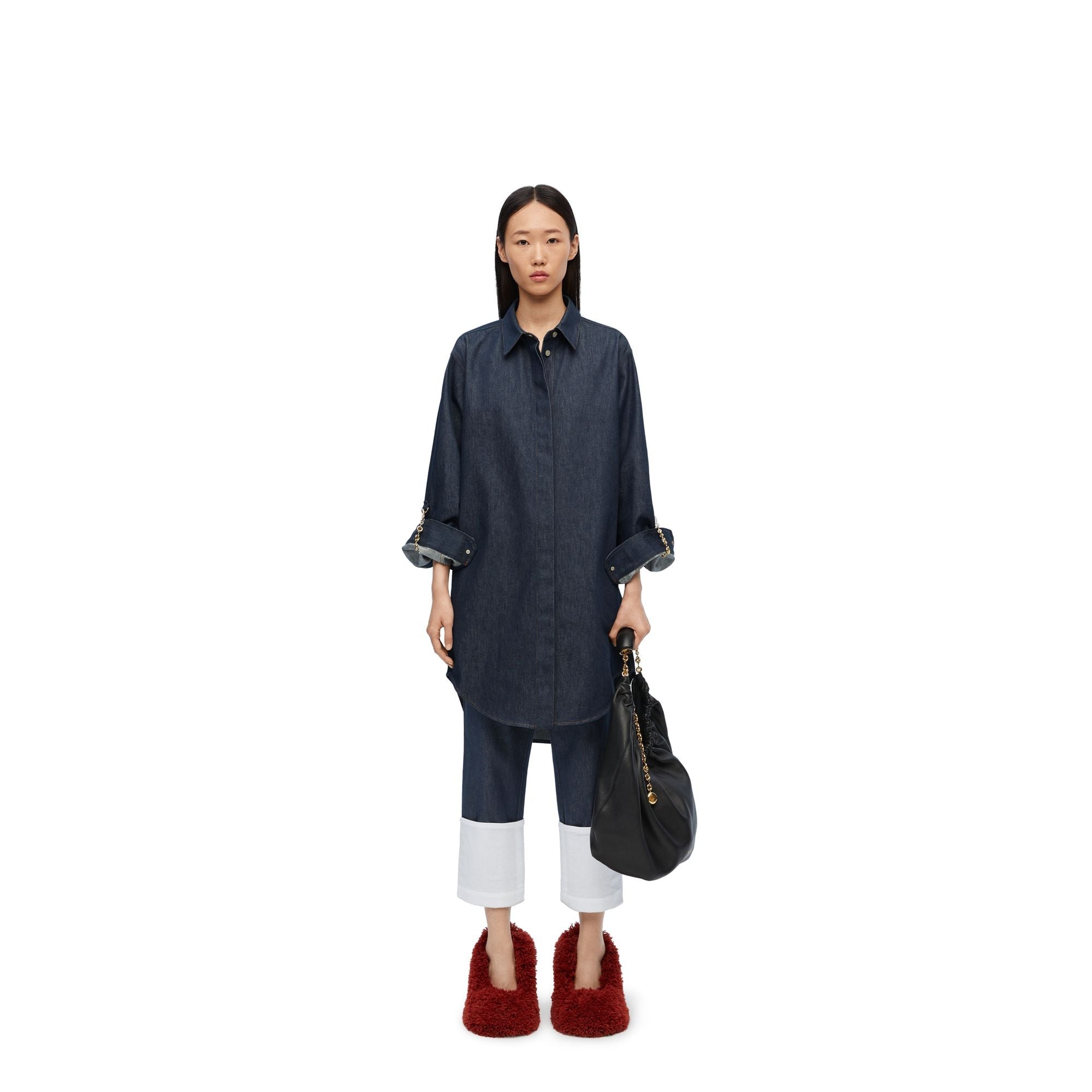 Women Chain Shirt Dress - Raw Denim