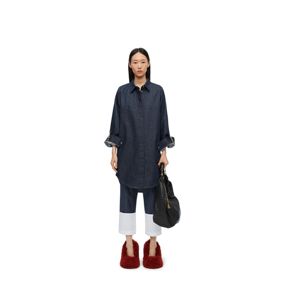 Women Chain Shirt Dress - Raw Denim