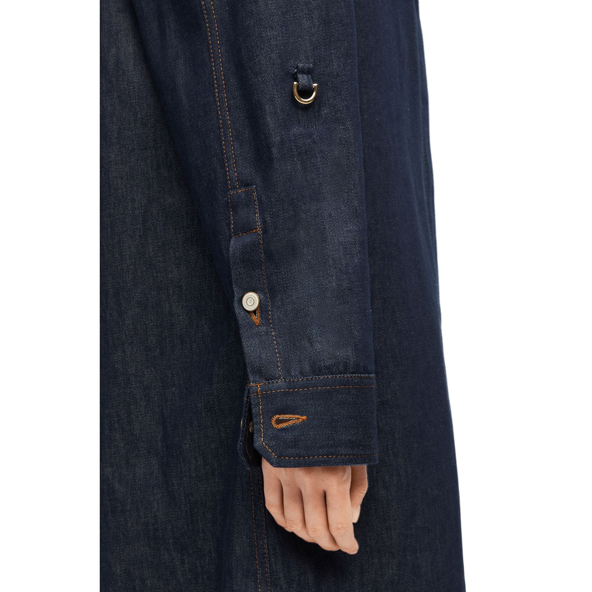 Women Chain Shirt Dress - Raw Denim