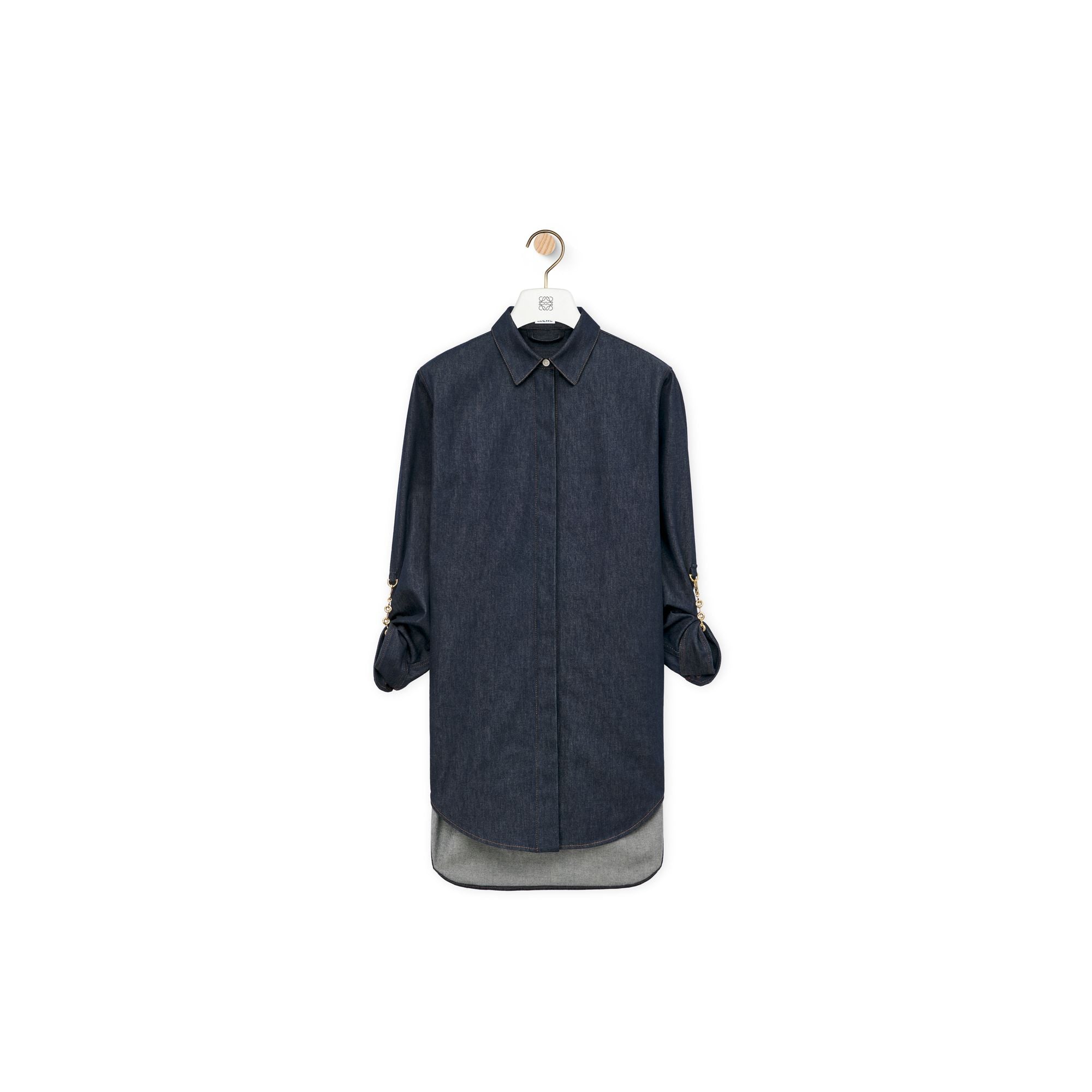 Women Chain Shirt Dress - Raw Denim