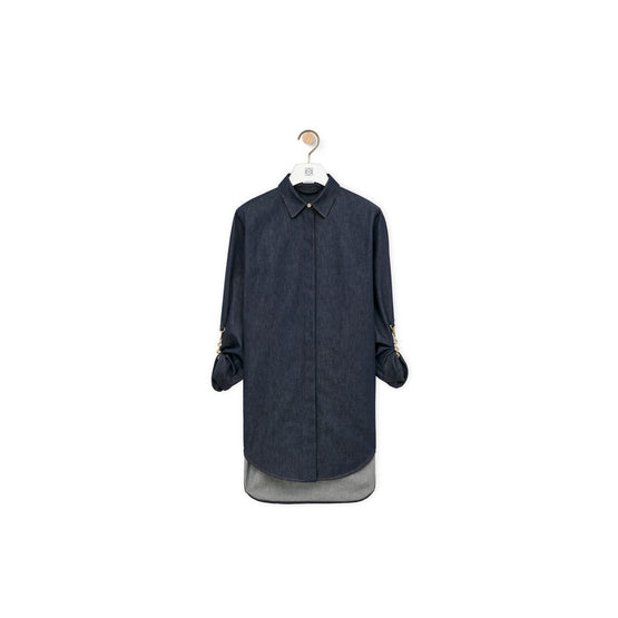 Women Chain Shirt Dress - Raw Denim