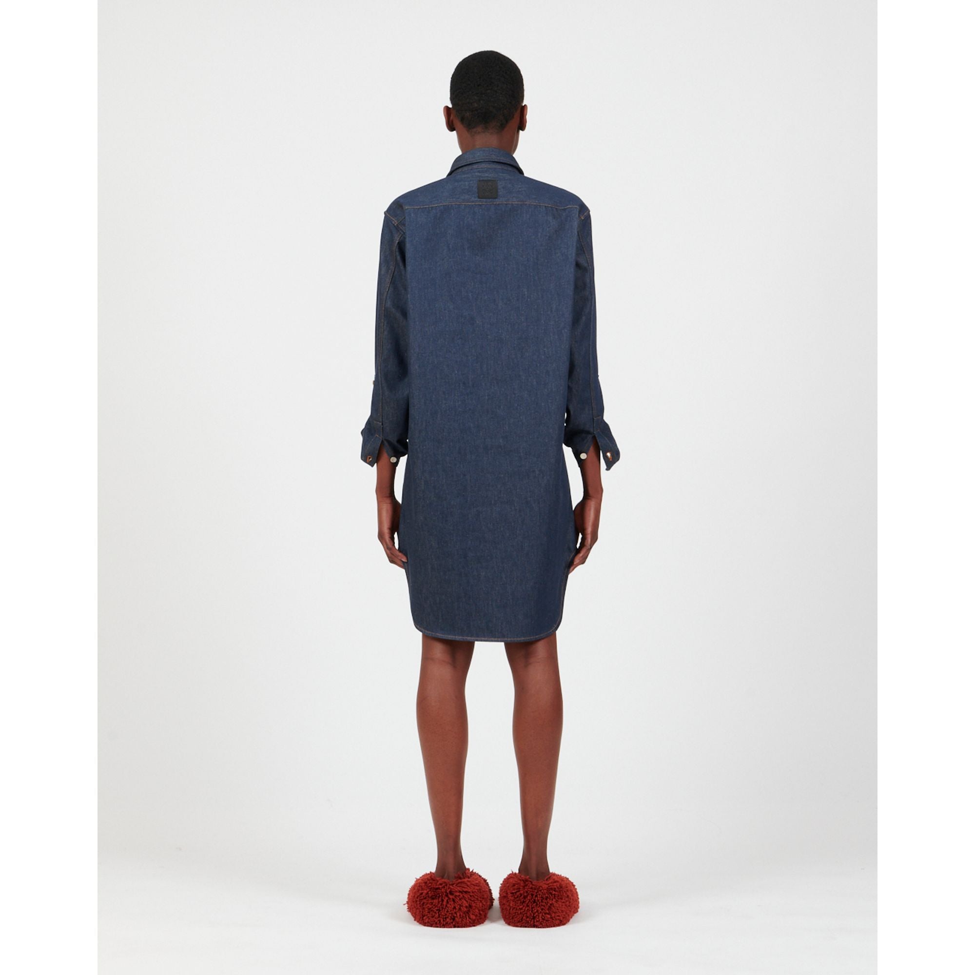 Women Chain Shirt Dress - Raw Denim