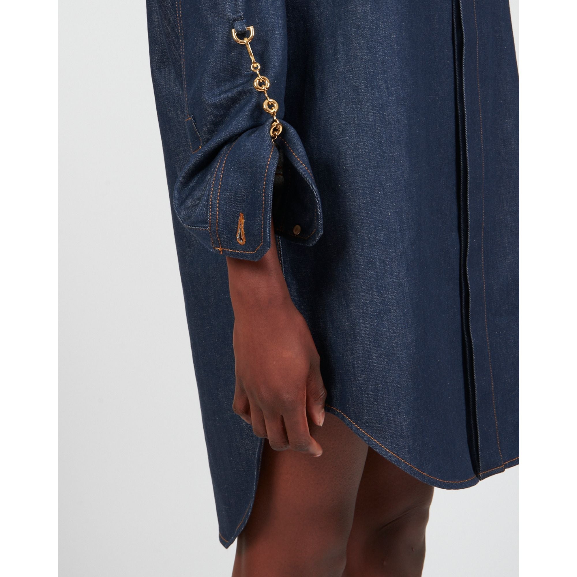 Women Chain Shirt Dress - Raw Denim