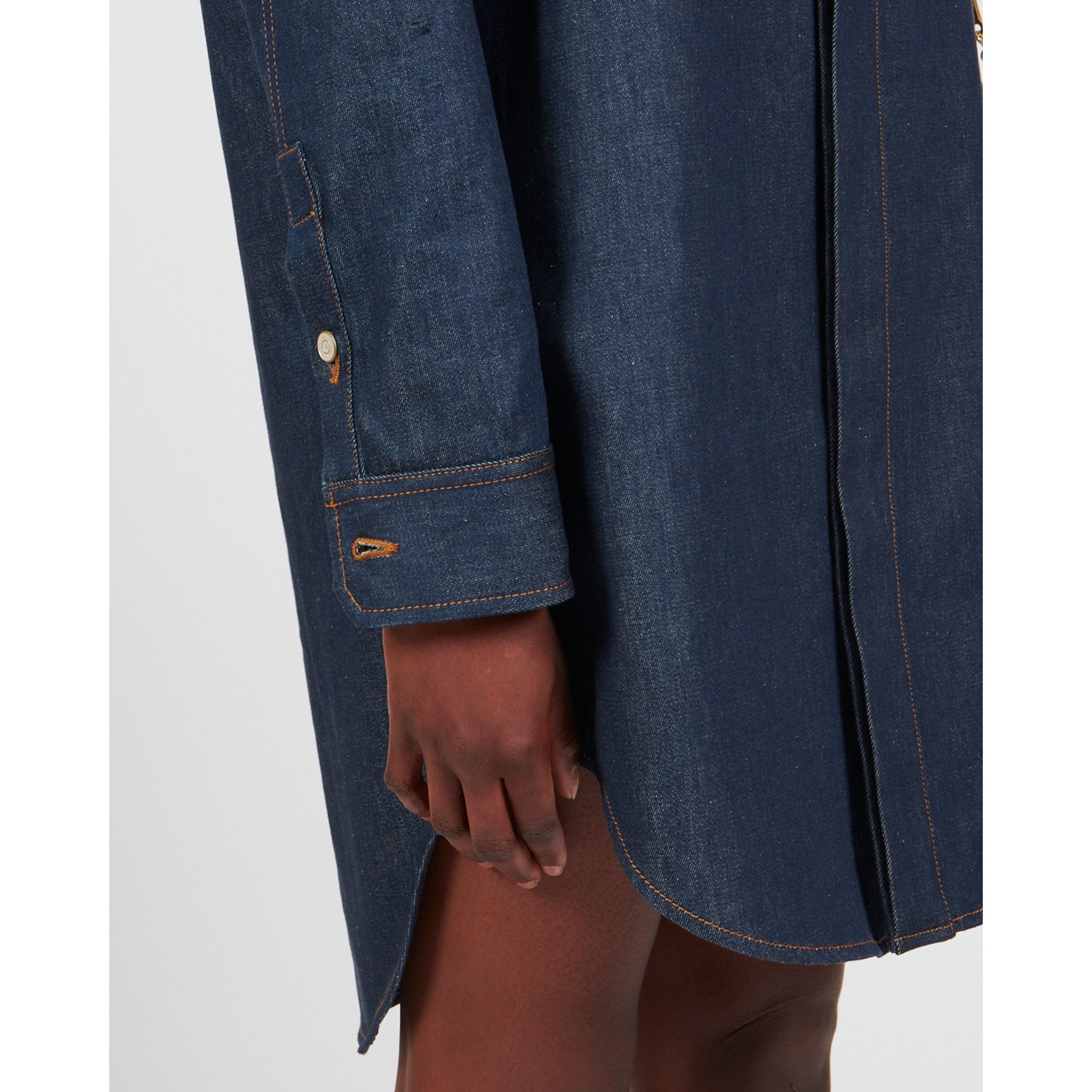 Women Chain Shirt Dress - Raw Denim