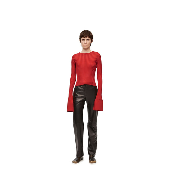 Women Ribbed Knit Top - Dark Orange