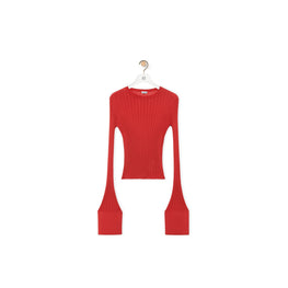 Women Ribbed Knit Top - Dark Orange