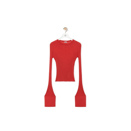 Women Ribbed Knit Top - Dark Orange