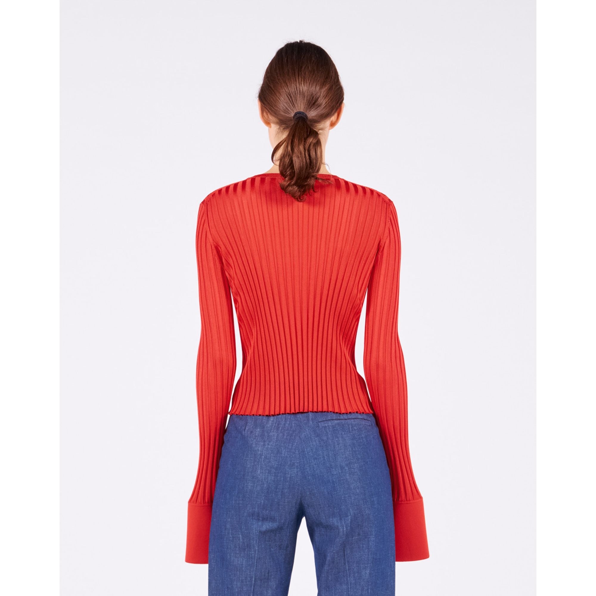 Women Ribbed Knit Top - Dark Orange
