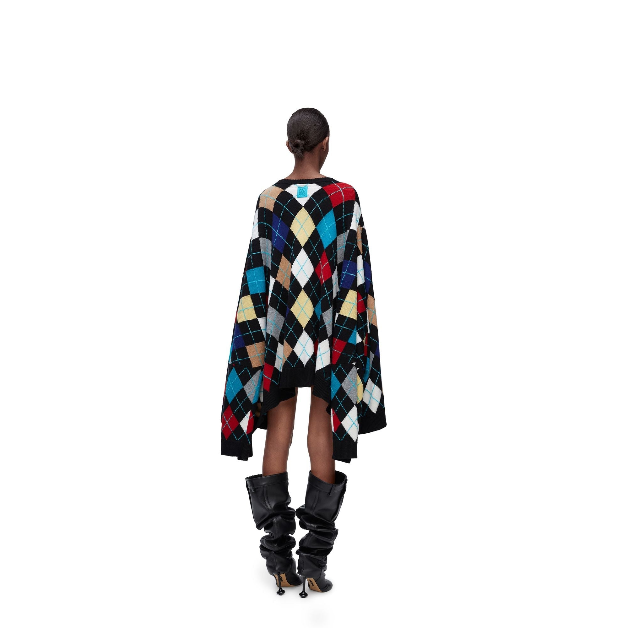 Women Oversized Argyle Sweater - Black/Multicolor