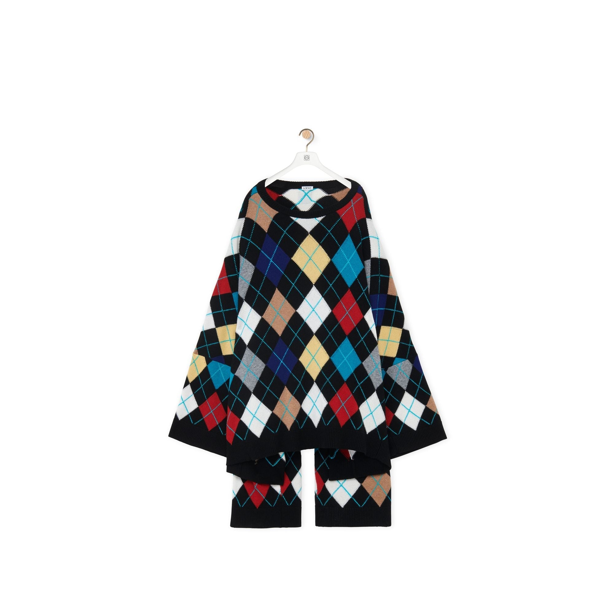 Women Oversized Argyle Sweater - Black/Multicolor
