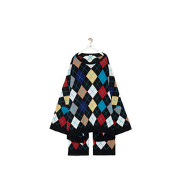 Women Oversized Argyle Sweater - Black/Multicolor