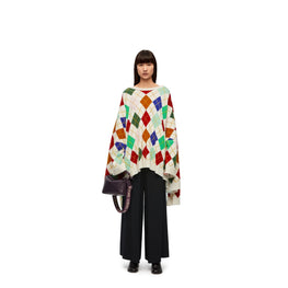Women Oversized Argyle Sweater - Soft White/Multicolour