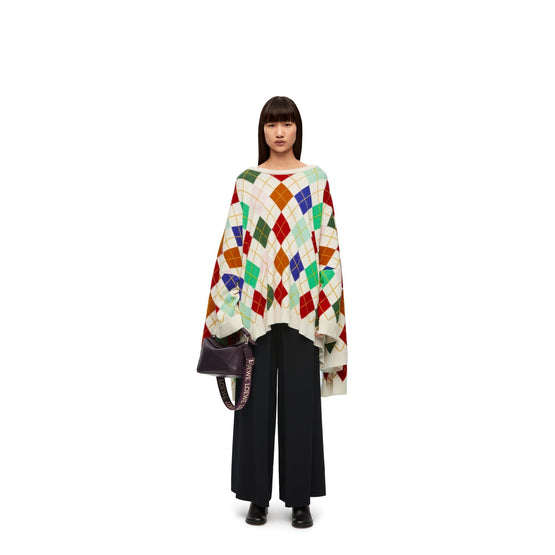 Women Oversized Argyle Sweater - Soft White/Multicolour