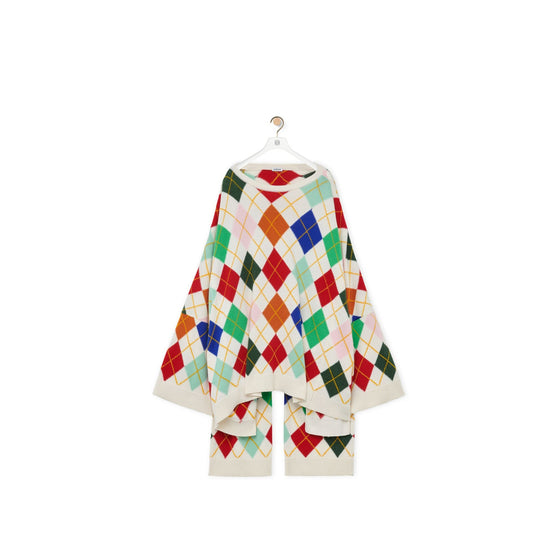 Women Oversized Argyle Sweater - Soft White/Multicolour