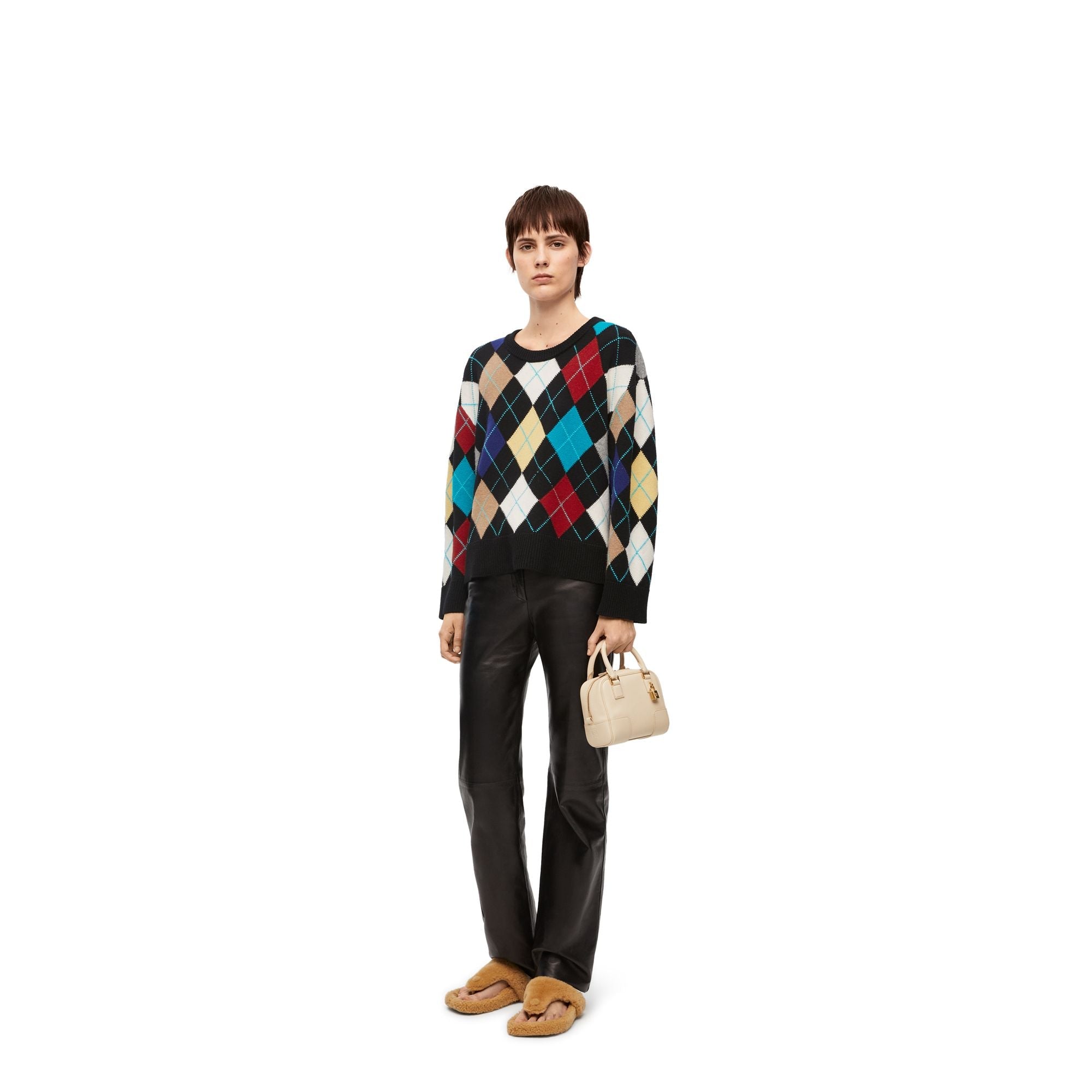 Women Argyle Sweater - Black/Multicolor