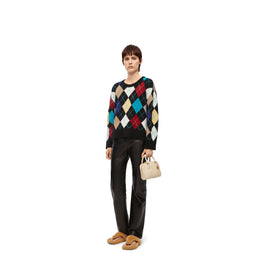 Women Argyle Sweater - Black/Multicolor