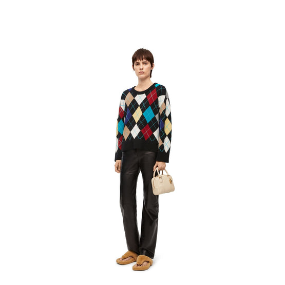 Women Argyle Sweater - Black/Multicolor