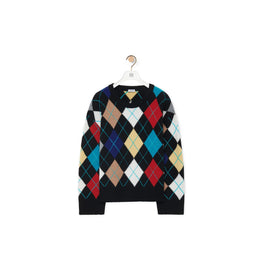 Women Argyle Sweater - Black/Multicolor
