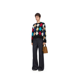 Women Argyle Sweater - Black/Multicolor