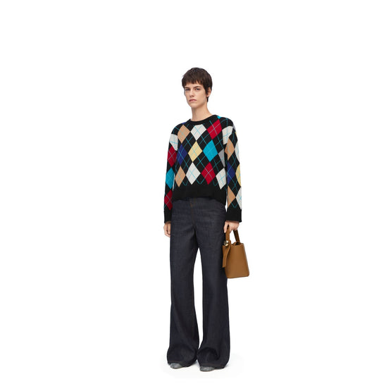 Women Argyle Sweater - Black/Multicolor