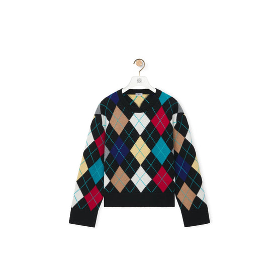 Women Argyle Sweater - Black/Multicolor