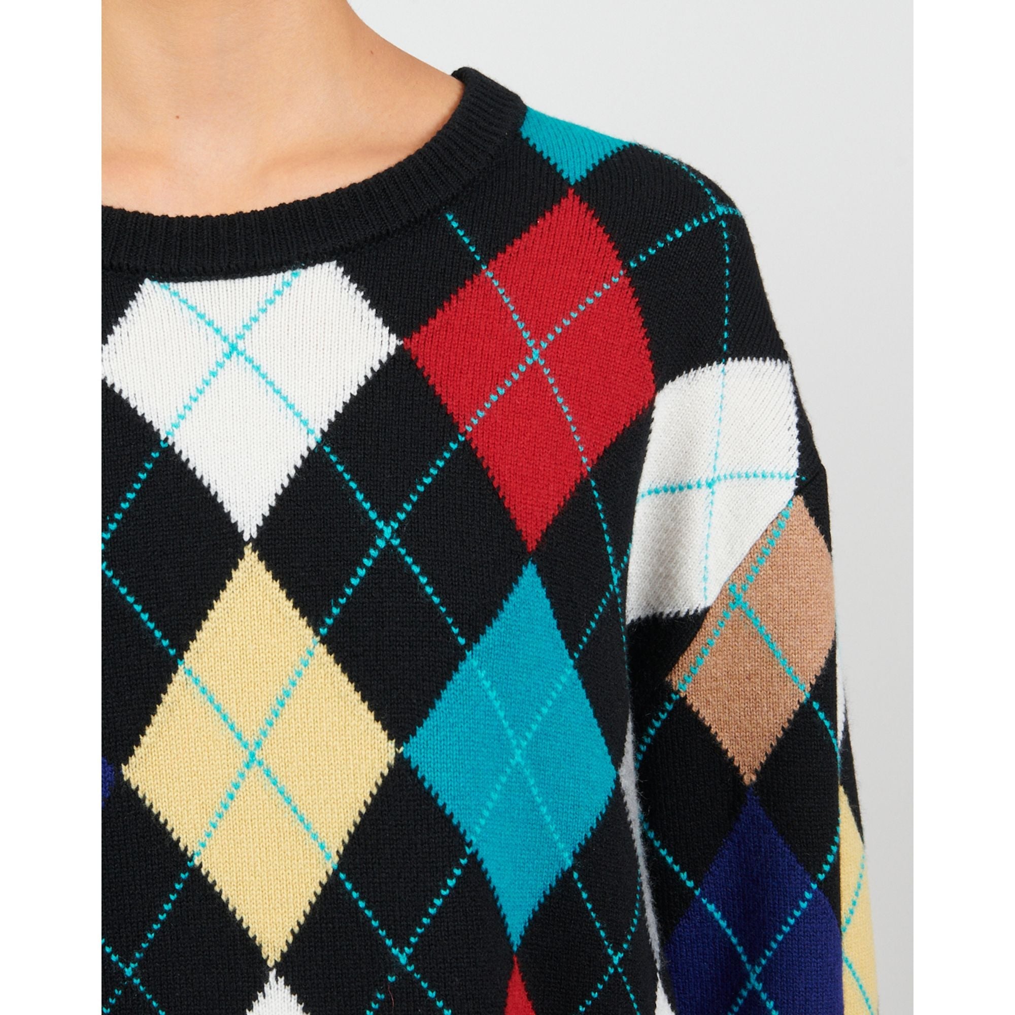 Women Argyle Sweater - Black/Multicolor