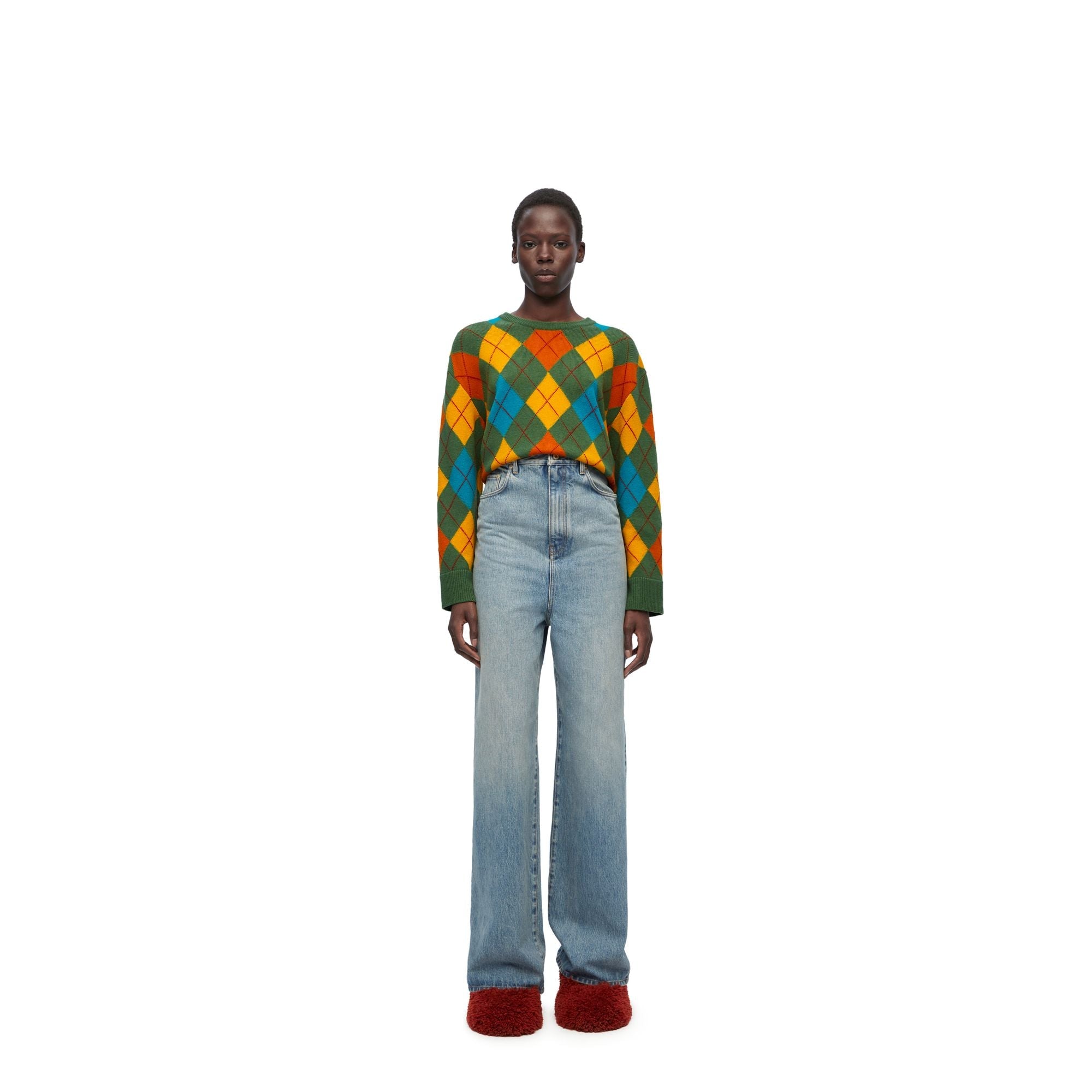Women Argyle Sweater - Green/Multicolor
