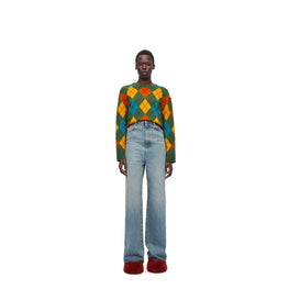 Women Argyle Sweater - Green/Multicolor
