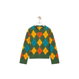 Women Argyle Sweater - Green/Multicolor
