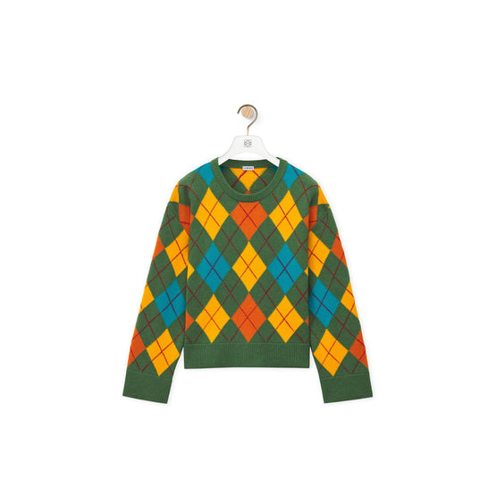 Women Argyle Sweater - Green/Multicolor