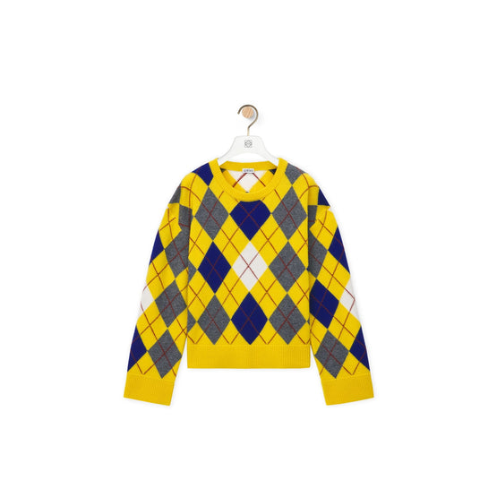 Women Argyle Sweater - Yellow/Multicolour