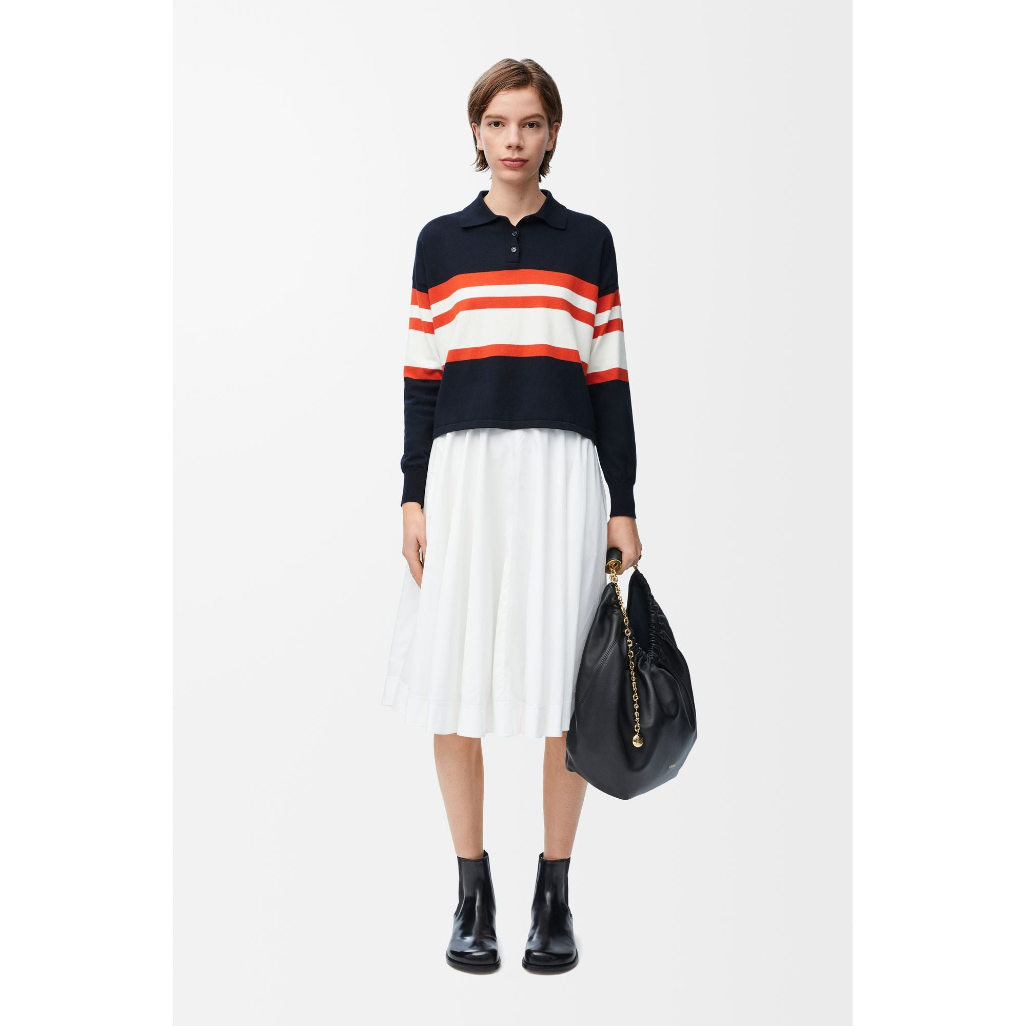 Women Polo Sweater - Deep Blue / White / Orange